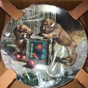 “Double Take” Puppy Playtime 23k Gold Rim Plate